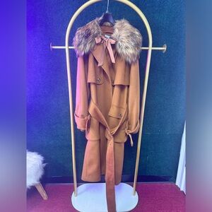Antonio Melani Wool Coat with Fur Hood. Size 8. Brand New. Adjustable Belt.